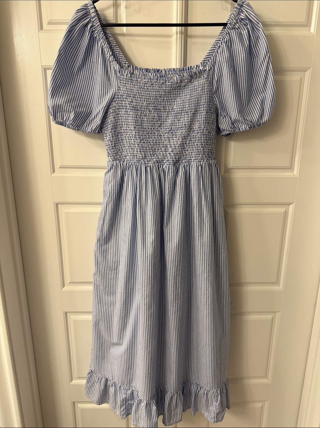 J. Crew Factory Blue And White Striped Puff-Sleeve Maxi Dress